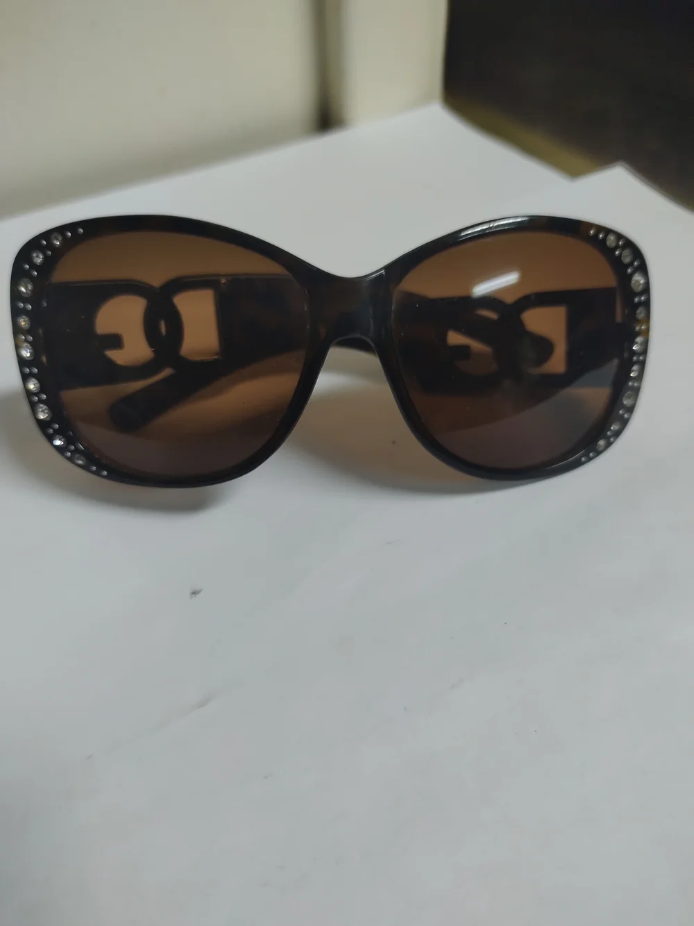 DG2 by Diane Gilman Brown Oversized Rhinestone Sunglasses
